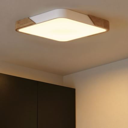 Brilagi - LED стельовий світильник PILANA LED/60W/230V 3000-6500K дуб/білий 56x56 см + пульт дистанційного керування, з регулюванням яскравості
