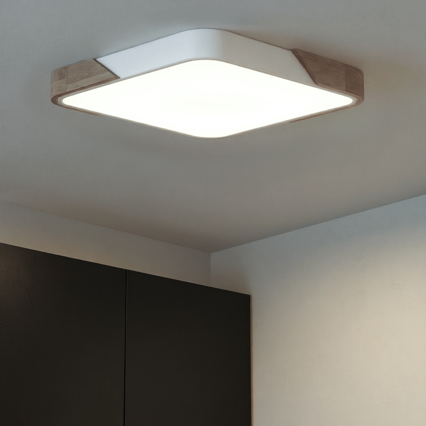 Brilagi - LED стельовий світильник PILANA LED/60W/230V 3000-6500K дуб/білий 56x56 см + пульт дистанційного керування, з регулюванням яскравості