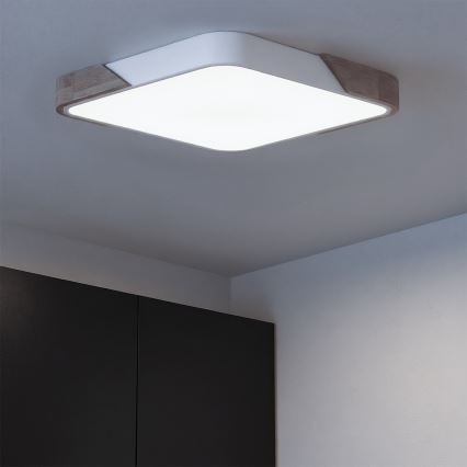 Brilagi - LED стельовий світильник PILANA LED/60W/230V 3000-6500K дуб/білий 56x56 см + пульт дистанційного керування, з регулюванням яскравості