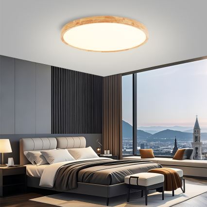 Brilagi - регульований світлодіодний стельовий світильник WOODROUND LED, 70 Вт/230 В, 3000–6000 К, діаметр 80 см, дерев'яне оздоблення, CRI 90 + пульт дистанційного керування