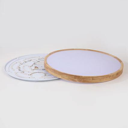 Brilagi - регульований світлодіодний стельовий світильник WOODROUND LED, 70 Вт/230 В, 3000–6000 К, діаметр 80 см, дерев'яне оздоблення, CRI 90 + пульт дистанційного керування