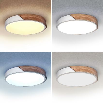 Brilagi - LED затемнюваний стельовий світильник PILANA LED/48W/230V 3000-6500K дуб/білий Ø 40 см + пульт дистанційного керування