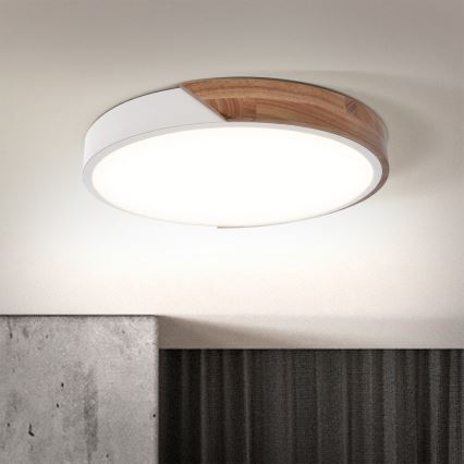 Brilagi - LED затемнюваний стельовий світильник PILANA LED/48W/230V 3000-6500K дуб/білий Ø 40 см + пульт дистанційного керування