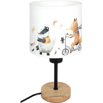 BRILAGI - Дитяча настільна лампа BOBO WOOD 1xE27/25W/230V дуб/чорна/біла/з малюнками звірят