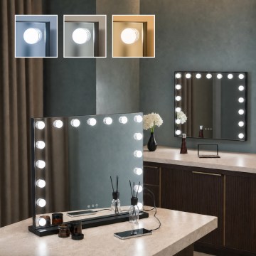 BRILAGI - Дзеркало для макіяжу з регульованою яскравістю HOLLYWOOD LED/15W/230V CCT + 2x USB 60x50 см чорне