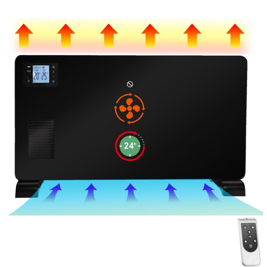 Brilagi - Електричний точковий обігрівач/конвектор 1000/1300/2300W LCD/таймер/TURBO/термостат чорний + пульт дистанційного керування