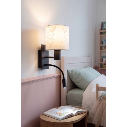 BRILAGI - LED детский гибкий настенный светильник BOBO 1xE27/25W/230V + LED/3W черный/белый/с кроликами