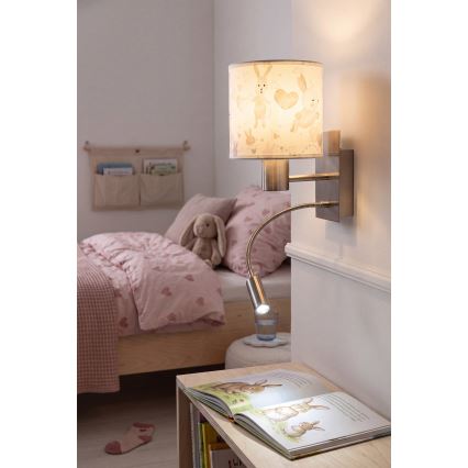 BRILAGI - LED детская гибкая настенная лампа BOBO 1xE27/25W/230V + LED/3W матовый хром/белый/зайчики