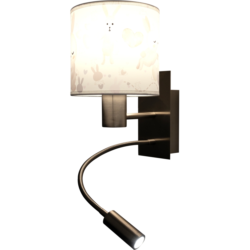 BRILAGI - LED детская гибкая настенная лампа BOBO 1xE27/25W/230V + LED/3W матовый хром/белый/зайчики