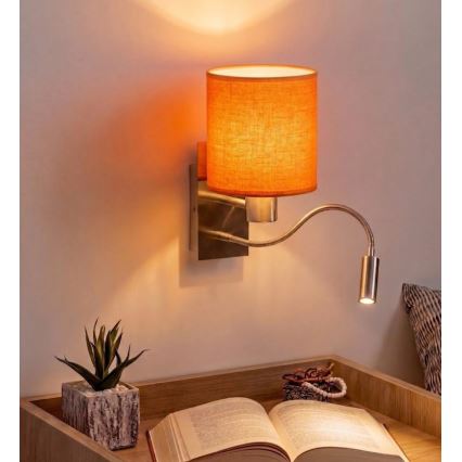 Brilagi - Гибкий светодиодный настенный светильник NUBILA 1xE27/25Вт/230В + LED/3Вт матовый хром/оранжевый