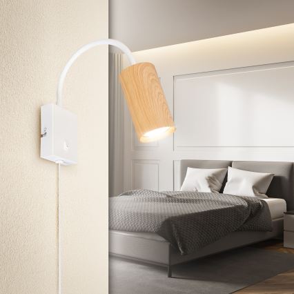 BRILAGI - Гибкий настенный светильник с выключателем SELE 1xGU10/30W/230V белый/дубовый декор