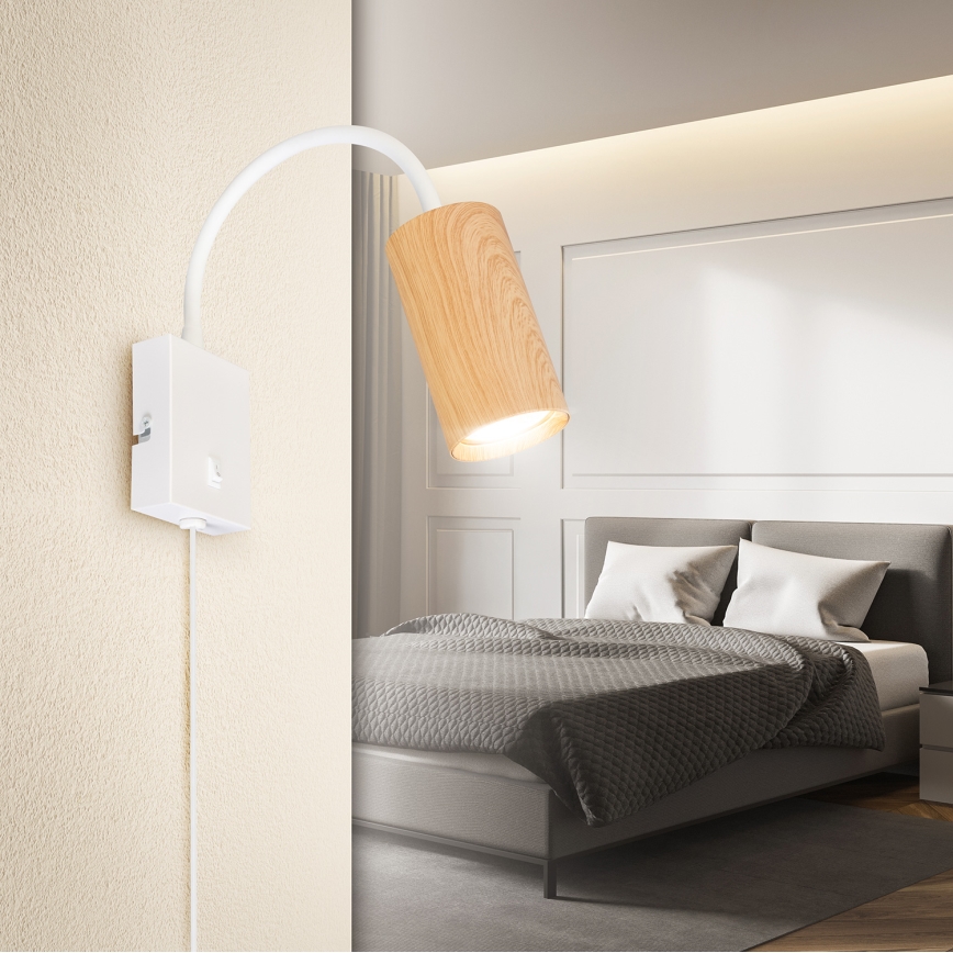 BRILAGI - Гибкий настенный светильник с выключателем SELE 1xGU10/30W/230V белый/дубовый декор