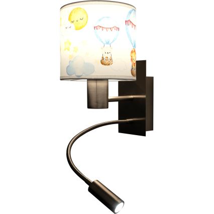 BRILAGI - LED дитяча гнучка настінна лампа BOBO 1xE27/25W/230V + LED/3W матовий хром/біла/тваринки