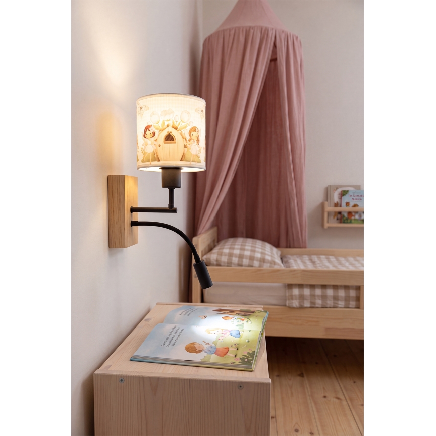 BRILAGI - LED дитяча гнучка настінна лампа BOBO WOOD 1xE27/25W/230V + LED/3W дуб/чорна/біла/рожева/феї