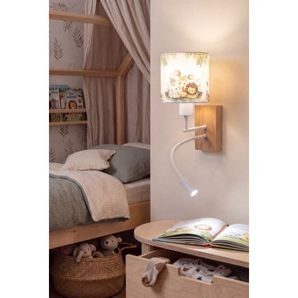 BRILAGI - LED Дитяча гнучка настінна лампа BOBO WOOD 1xE27/25W/230V + LED/3W дуб/біла/зелена/джунглі