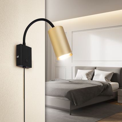 Brilagi - Гнучкий настінний світильник з вимикачем SELE 1xGU10/30W/230V чорний/золотий