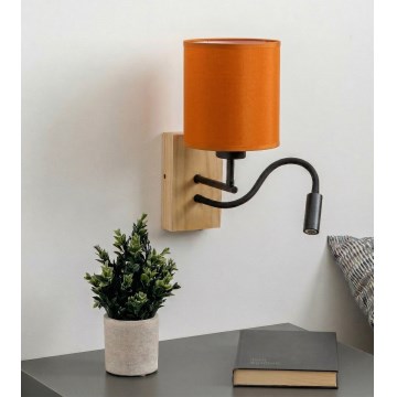 Brilagi - гнучкий LED настінний світильник NUBILA WOOD 1xE27/25W/230V + LED/3W дуб/чорний/оранжевий