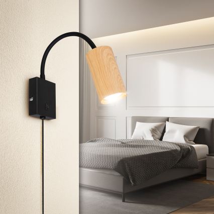 BRILAGI - Гнучка настінна лампа з вимикачем SELE 1xGU10/30W/230V чорна/декор дуба