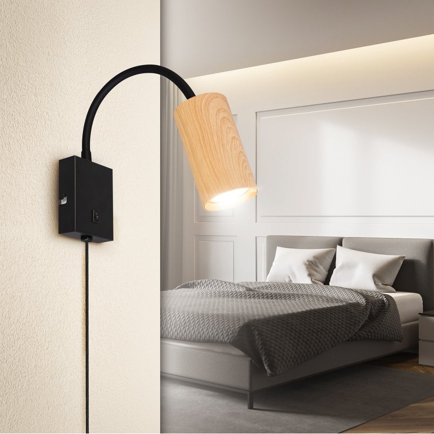 BRILAGI - Гнучка настінна лампа з вимикачем SELE 1xGU10/30W/230V чорна/декор дуба