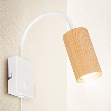 Brilagi - Гнучкий настінний світильник з вимикачем SELE 1xGU10/30W/230V білий/декор дуба