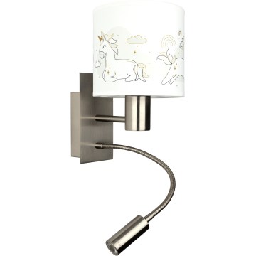 BRILAGI - LED Детская гибкая настенная лампа BOBO 1xE27/25W/230V + LED/3W матовый хром/белая/единороги