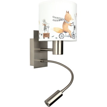 BRILAGI - LED детская гибкая настенная лампа BOBO 1xE27/25W/230V + LED/3W матовый хром/белый/с изображениями животных