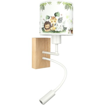 BRILAGI - LED детская гибкая настенная лампа BOBO WOOD 1xE27/25W/230V + LED/3W дуб/белая/зеленая/джунгли