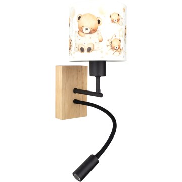 BRILAGI - LED Детская гибкая настенная лампа BOBO WOOD 1xE27/25W/230V + LED/3W дуб/чёрный/белый/с медвежатами
