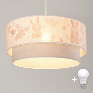 Brilagi - LED детская люстра на подвесном шнуре BOBO 1xE27/60W/230V диаметр 40 см кремовый/серый/с зайчиками