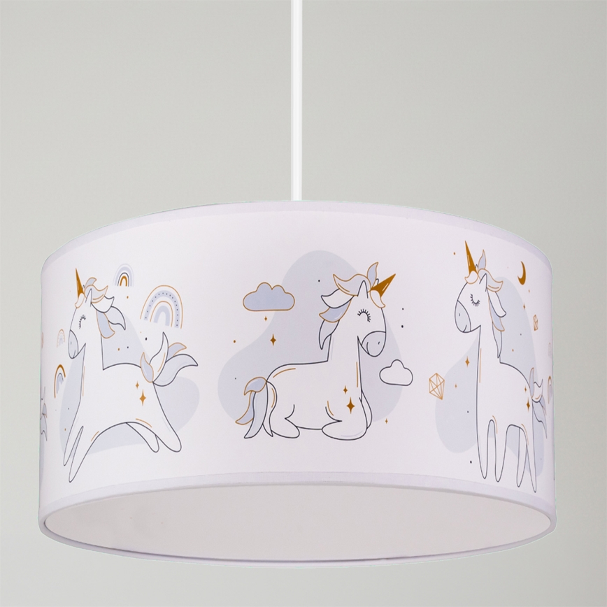 Brilagi - LED детская подвесная люстра BOBO на тросе 1xE27/10W/230V Ø 35 см белая/единороги