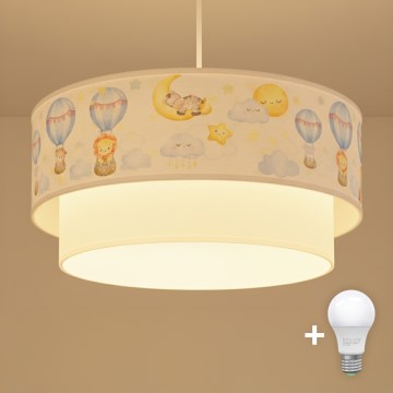 Brilagi - LED детская люстра на тросе BOBO 1xE27/60W/230V диаметр 40 см белая/беж./с рисунком животных