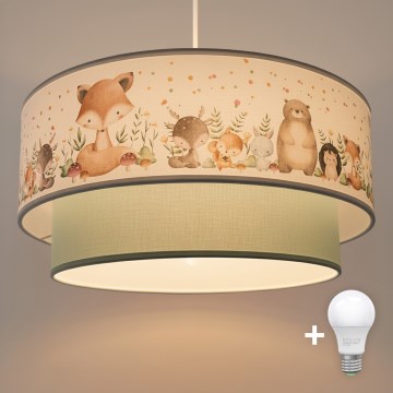 Brilagi- LED детская люстра на тросе BOBO 1xE27/60W/230V pr. 40 cm белая/зелёная/с животными.