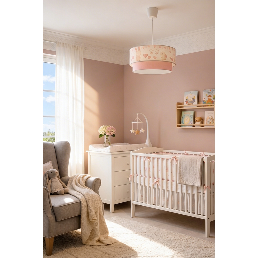 Brilagi - LED-детская люстра на шнуре BOBO 1xE27/60W/230V Ø 40 см кремовая/розовая/зайчики