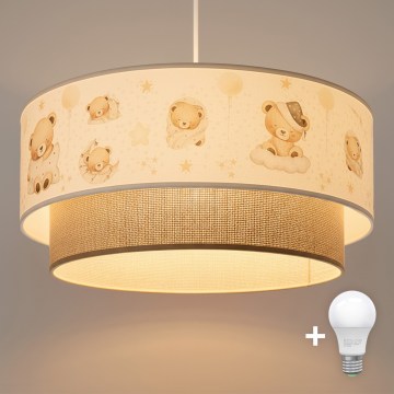 Brilagi- LED детская подвесная люстра BOBO на тросе 1xE27/60W/230V, диам. 40 cm, белая/бежевая/с медвежонком
