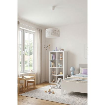 Brilagi - LED детская подвесная люстра на тросе BOBO 1xE27/60W/230V диам. 35 см белая/единороги