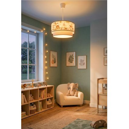Brilagi - LED детская подвесная люстра на тросе BOBO 1xE27/60W/230V диаметр 40 см кремовая/зелёная/джунгли