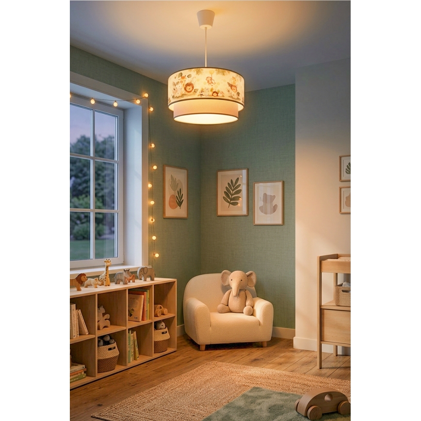 Brilagi - LED детская подвесная люстра на тросе BOBO 1xE27/60W/230V диаметр 40 см кремовая/зелёная/джунгли