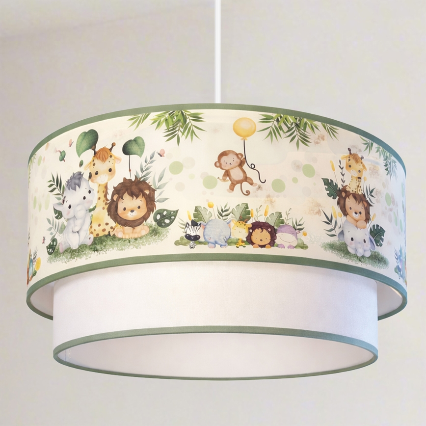 Brilagi - LED детская подвесная люстра на тросе BOBO 1xE27/60W/230V диаметр 40 см кремовая/зелёная/джунгли