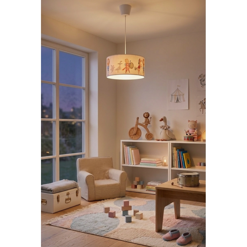 BRILAGI - LED детская подвесная люстра на тросе BOBO 1xE27/60W/230V Ø 35 см белая/с рисунком животных
