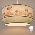 Brilagi - LED детская подвесная люстра на тросе BOBO 1xE27/60W/230V Ø 40 см белая/зеленая/с рисунком зверюшек