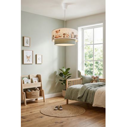 Brilagi - LED детская подвесная люстра на тросе BOBO 1xE27/60W/230V Ø 40 см белая/зеленая/с рисунком зверюшек
