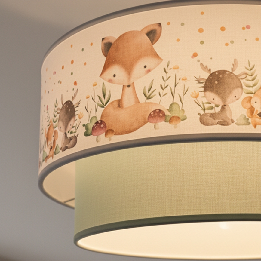 Brilagi - LED детская подвесная люстра на тросе BOBO 1xE27/60W/230V Ø 40 см белая/зеленая/с рисунком зверюшек