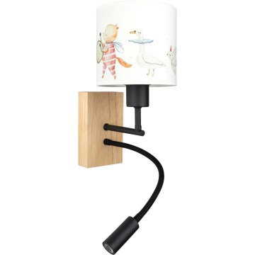 BRILAGI - LED детский гибкий настенный светильник BOBO WOOD 1xE27/25W/230V + LED/3W дуб/чёрный/белый/с рисунком животных