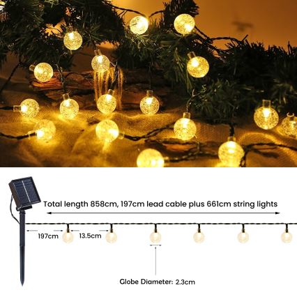 Brilagi - LED Декоративна гірлянда на сонячній батареї BUBBLE 200xLED/8 функцій 20м IP65 теплий білий