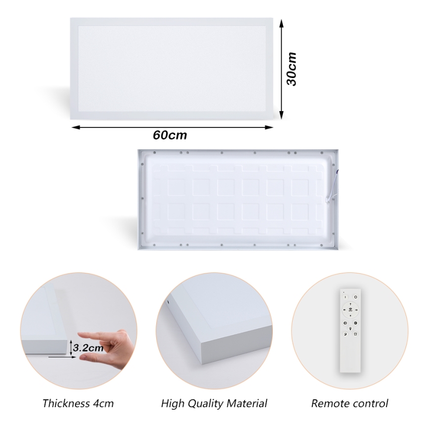 Brilagi - LED Стельова лампа з димером FRAME SMART LED/30W/230V 30x60 см 3000-6000K IP44 біла + дистанційний пульт