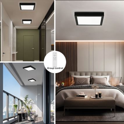 Brilagi - LED Dimmable Bathroom Ceiling Light FRAME SMART LED/24W/230V 30x30 cm 3000-6000K IP44 Black + Remote Control