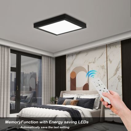 Brilagi - LED Dimmable Bathroom Ceiling Light FRAME SMART LED/24W/230V 30x30 cm 3000-6000K IP44 Black + Remote Control