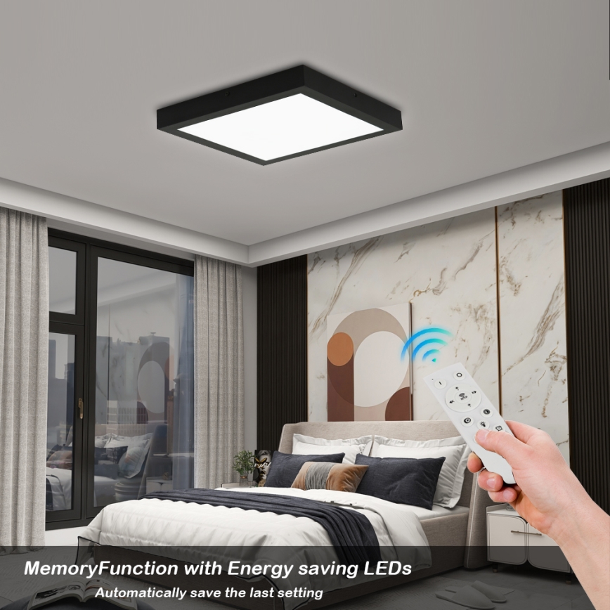 Brilagi - LED Dimmable Bathroom Ceiling Light FRAME SMART LED/24W/230V 30x30 cm 3000-6000K IP44 Black + Remote Control