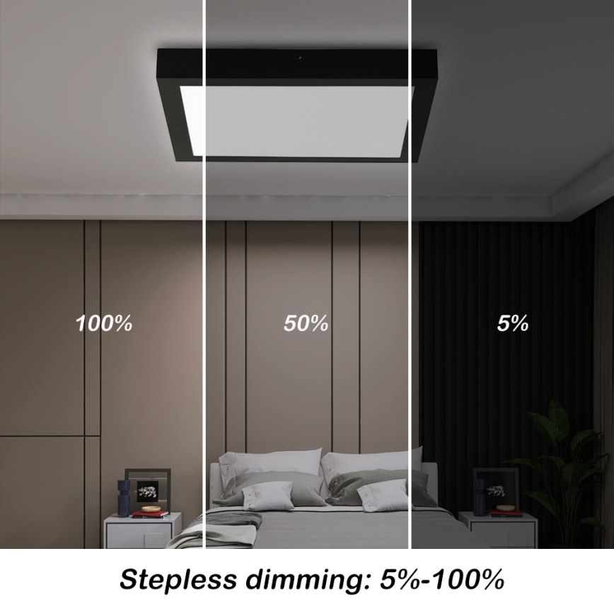 Brilagi - LED Dimmable Bathroom Ceiling Light FRAME SMART LED/24W/230V 30x30 cm 3000-6000K IP44 Black + Remote Control