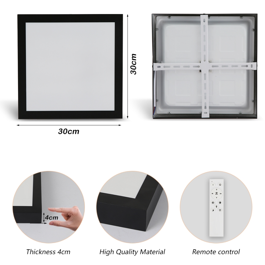 Brilagi - LED Dimmable Bathroom Ceiling Light FRAME SMART LED/24W/230V 30x30 cm 3000-6000K IP44 Black + Remote Control